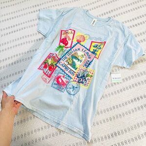 Light Blue Postcards theme Cotton T-shirt